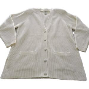 Vintage Yarnworks Acrylic Cardigan Sweater Women's Size 1X Off white Buttons